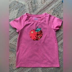 Cat & Jack Pink Tee with Flip Sequin Red Apple - Size S (6/7)